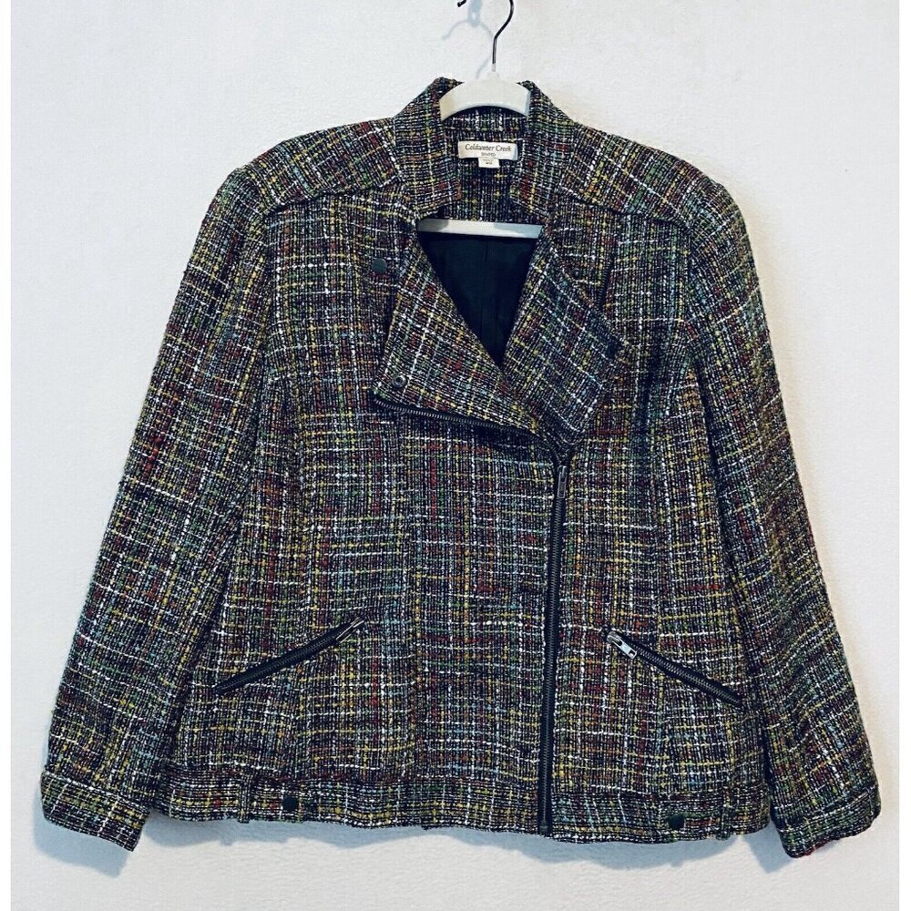 Coldwater Creek Jacket Womens 18W Multicolor Boucle Moto Zip Up Work Career